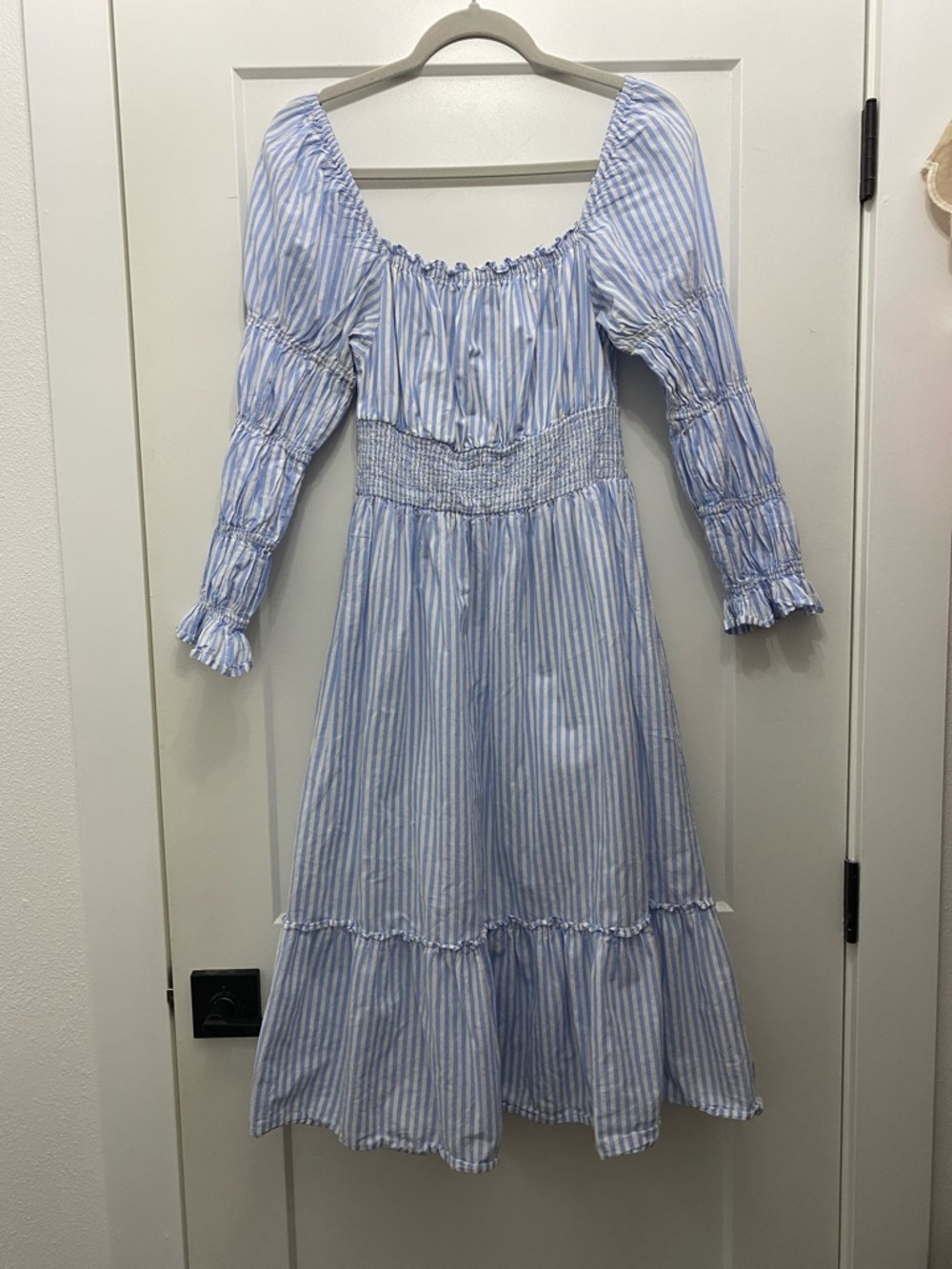 RAHI ANTHROPOLOGIE Smocked Waist Blue & White Striped Midi Dress